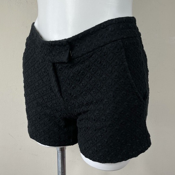 Theory Black Eyelet Embroidered City Dress Shorts Size 2 Preppy Classic Boho - Picture 6 of 14